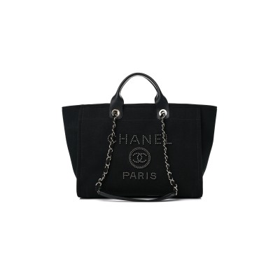 CHANEL CANVAS PEARL MEDIUM DEAUVILLE TOTE BLACK A57067 (33*28*16cm)